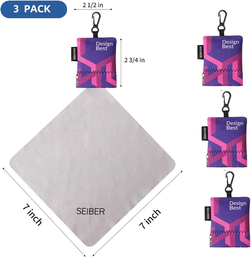 SEIBER Eyeglass Cleaning Microfiber Cloth,7 x 7 inch Glasses Cloth for Sunglasses,Laptops, Cameras,Screen- with Neoprene Pouch,Self-Closing Bottom(3PCS,Purple) - Image 3